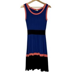 Coii vintage fit and flare colorblock midi dress sleeveless blue orange S black